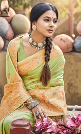 Deep Light Green Color Cotton Silk Saree